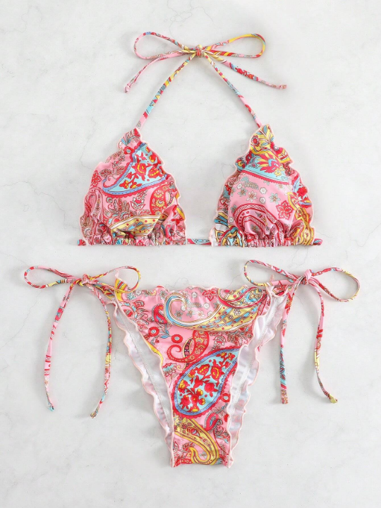 Swim BohoFeel Paisley Print Halter Triangle Bikini Swimsuit