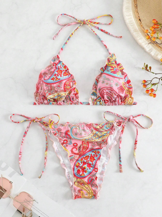 Swim BohoFeel Paisley Print Halter Triangle Bikini Swimsuit