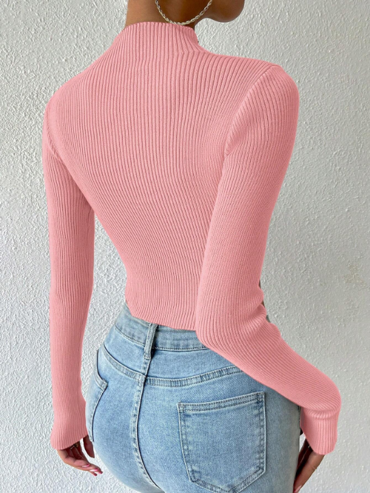 Priv Mock Neck Ribbed Knit Crop Sweater