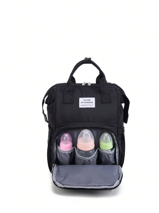 1pc Solid Color Nylon Decorated Large Capacity Portable Bottle Bag With Zipper, Suitable For Mom's Daily Use