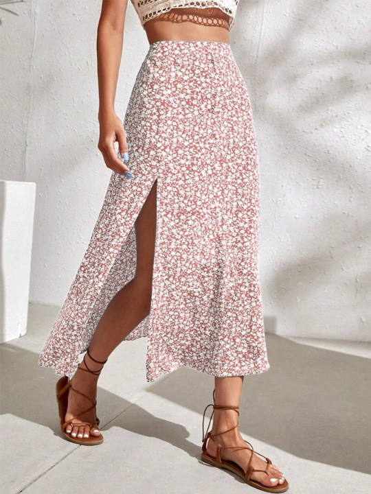 VCAY Ditsy Floral Split Thigh Skirt