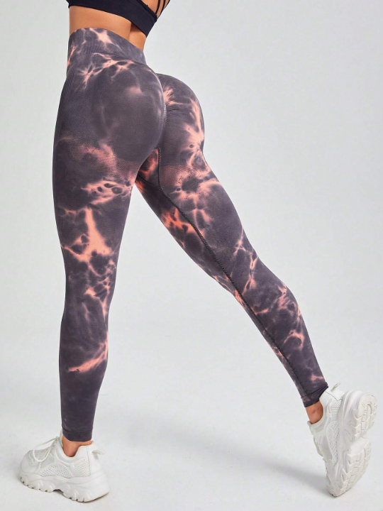 Yoga Trendy Tie Dye Wideband Waist Sports Leggings