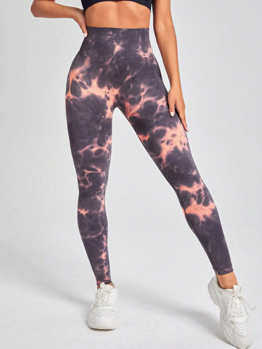 Yoga Trendy Tie Dye Wideband Waist Sports Leggings