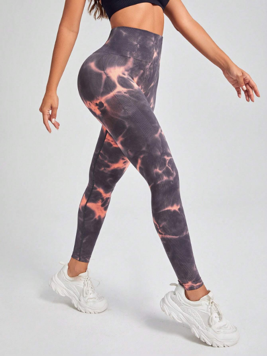 Yoga Trendy Tie Dye Wideband Waist Sports Leggings