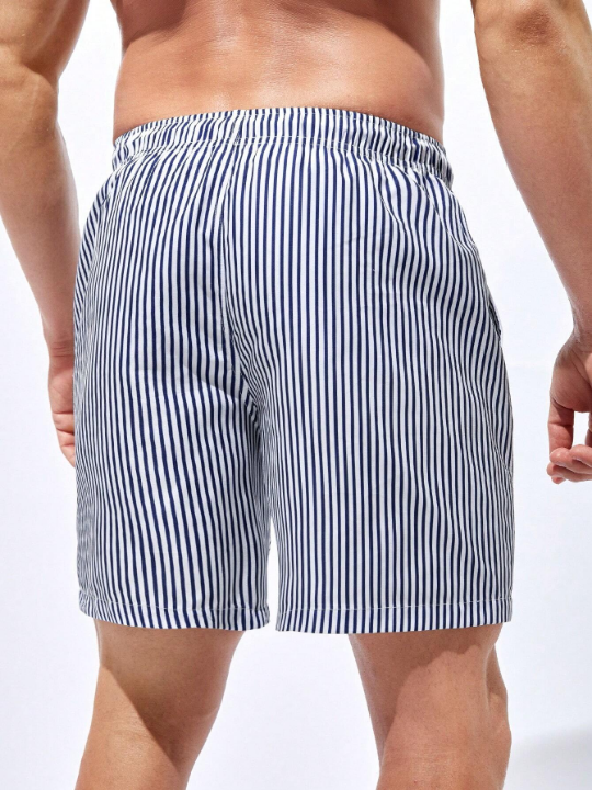 Manfinity Swimmode Men Striped Drawstring Waist Swim Trunks