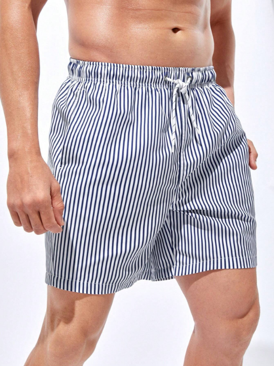 Manfinity Swimmode Men Striped Drawstring Waist Swim Trunks