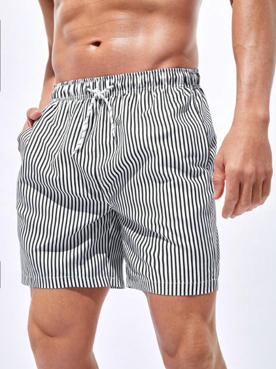 Manfinity Swimmode Men Striped Drawstring Waist Swim Trunks