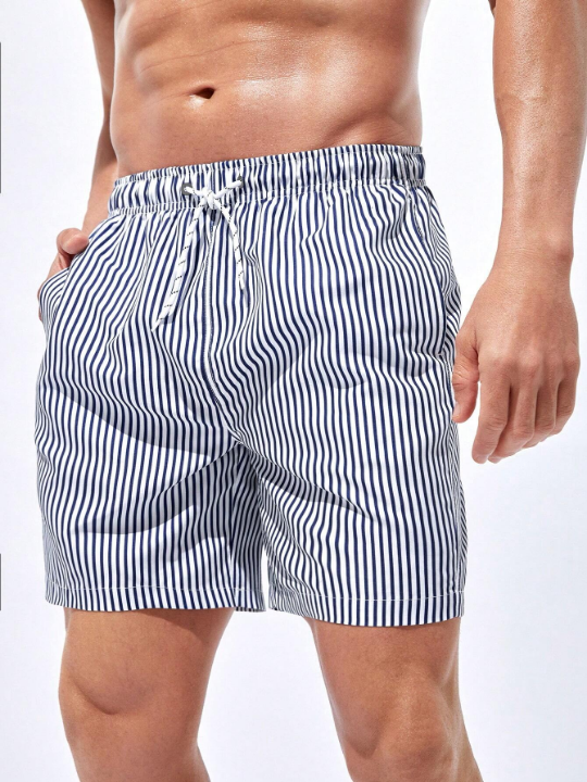 Manfinity Swimmode Men Striped Drawstring Waist Swim Trunks