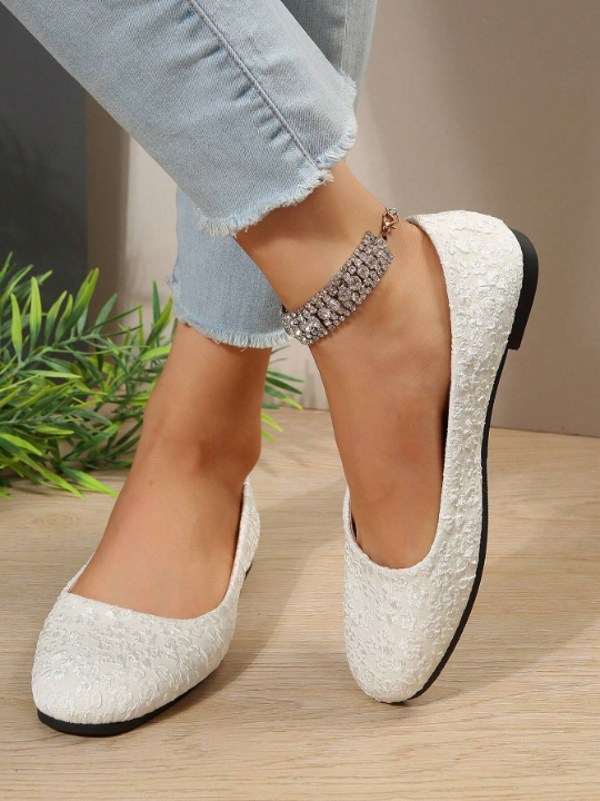 Elegant Ballet Flats For Women, Flower Pattern Slip-on Flats