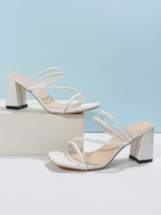 Women Thin Strap Chunky Heeled Mule Sandals, Elegant Summer Heeled Sandals