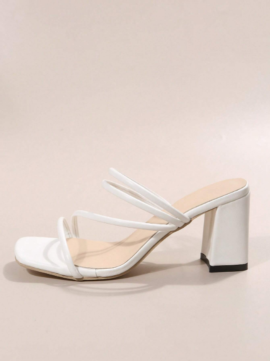 Women Thin Strap Chunky Heeled Mule Sandals, Elegant Summer Heeled Sandals