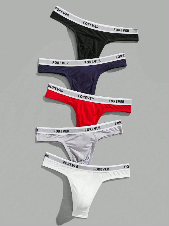 Men 5pcs Letter Graphic Contrast Binding Thong