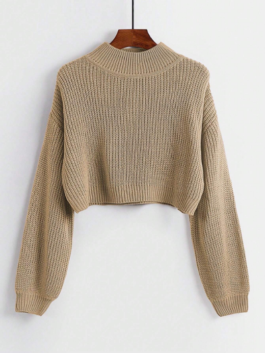 LUNE Solid Ribbed Knit Drop Shoulder Sweater