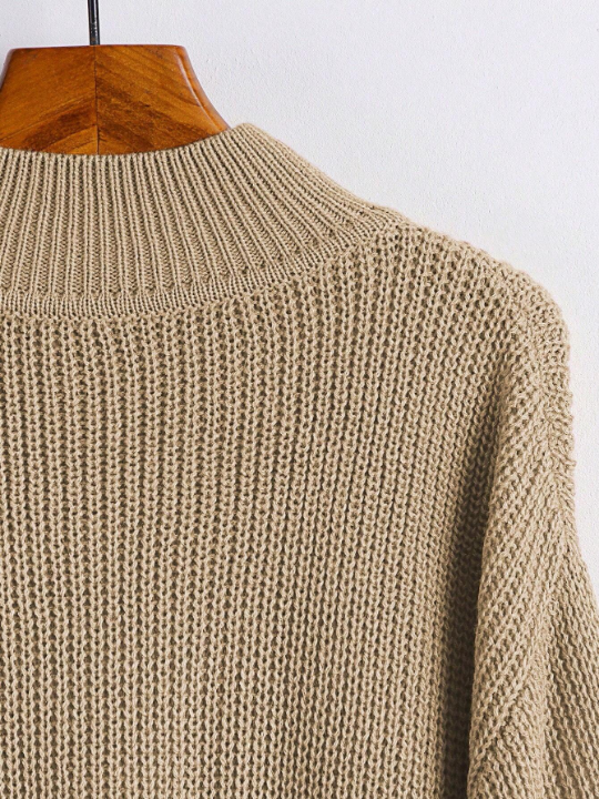 LUNE Solid Ribbed Knit Drop Shoulder Sweater