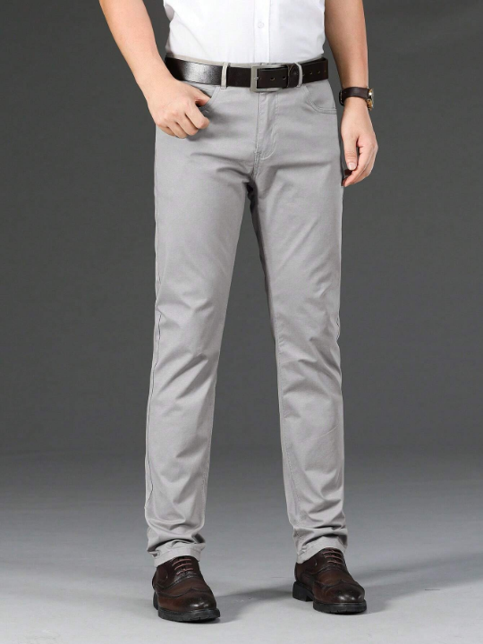 Men Slant Pocket Straight Leg Pants Without Belt