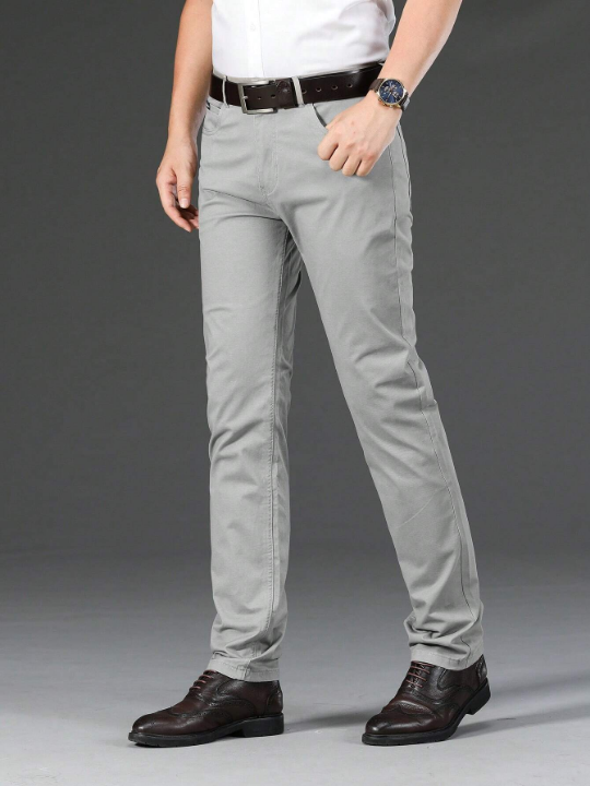 Men Slant Pocket Straight Leg Pants Without Belt