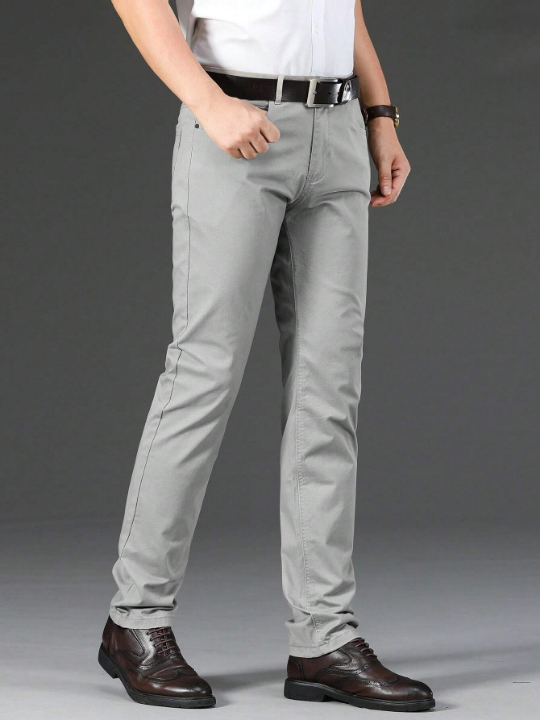 Men Slant Pocket Straight Leg Pants Without Belt