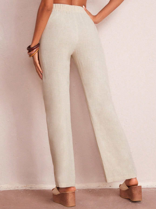 LUNE Elastic Waist Solid Wide Leg Pants