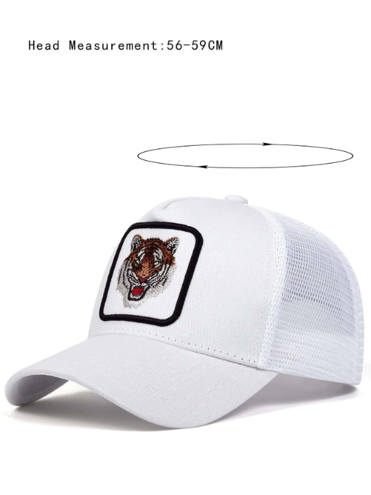 Men Tiger Embroidered Trucker Hat