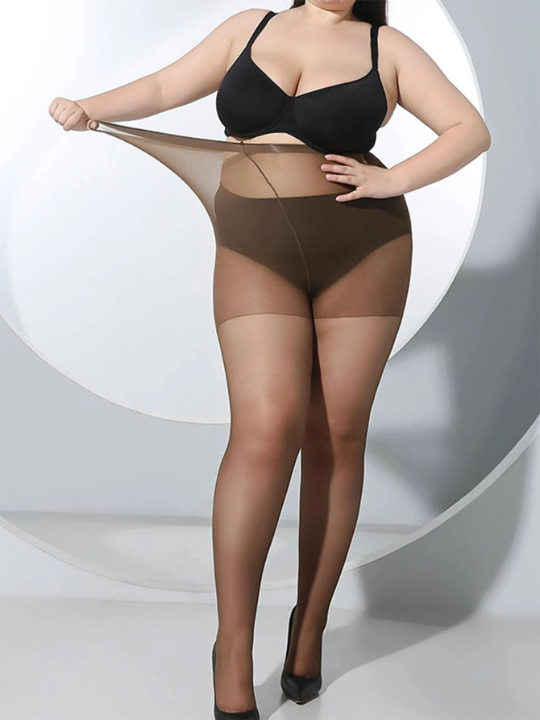 1pair Women Plus Size Solid Sheer Fashion Tights For Summer