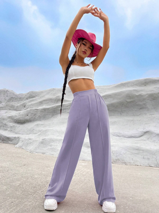 EZwear Solid Wide Leg Pants