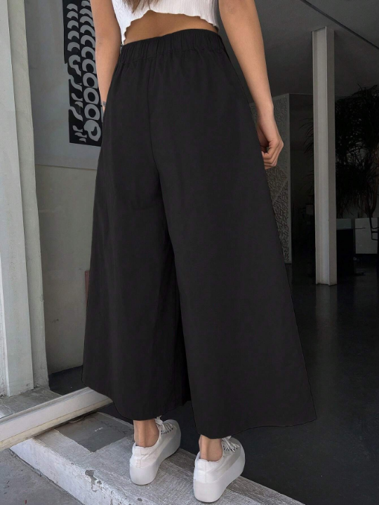 DAZY Solid Plicated Detail Slant Pocket Wide Leg Pants