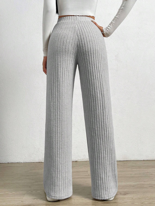 EZwear High Waist Ribbed Knit Straight Leg Pants