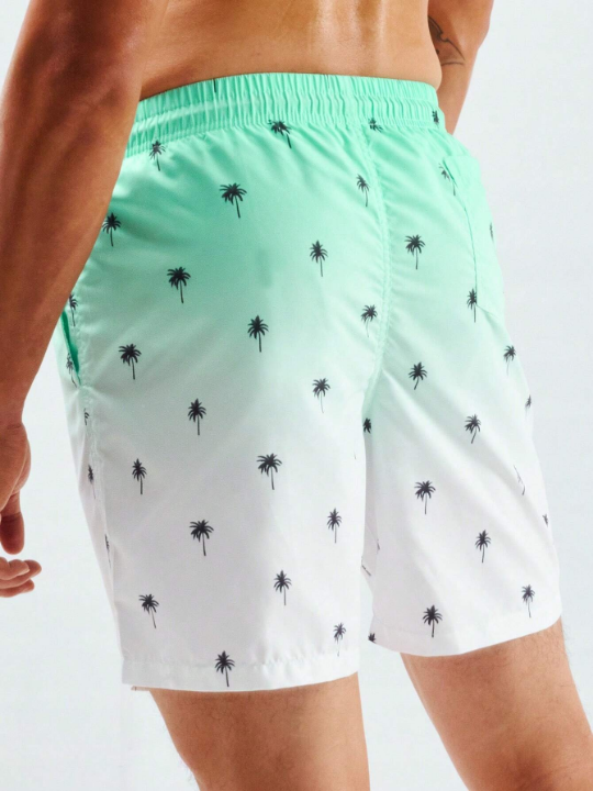 Manfinity Swimmode Men Ombre Palm Tree Print Drawstring Waist Swim Trunks