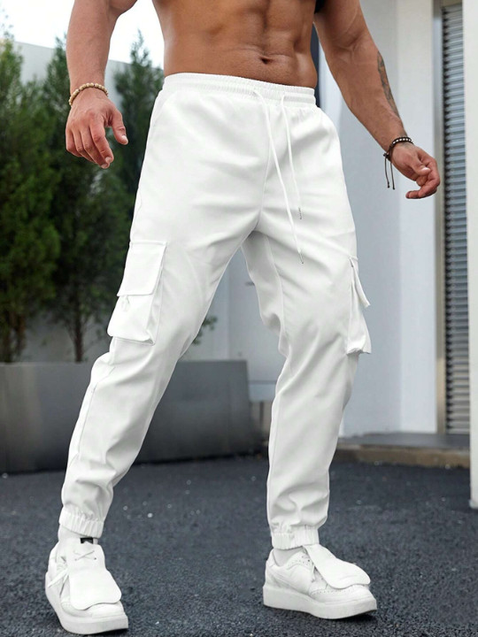 Manfinity Homme Men Flap Pocket Side Drawstring Waist Cargo Pants