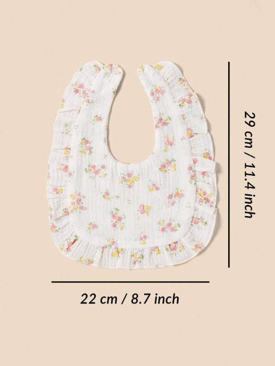 2pcs Baby Flower Pattern Ruffle Trim Bib For Daily Use