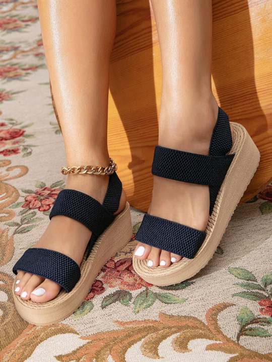 Women Double Band Slingback Sandals, Vacation Summer Elastic Wedge Sandals