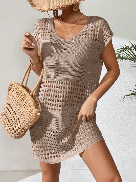 Swim Vcay Hollow Out Batwing Sleeve Cover Up Dress Without Bikini