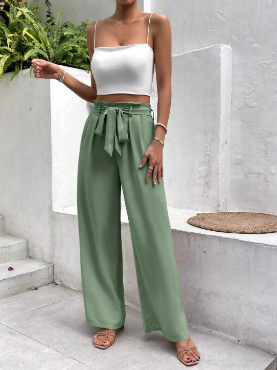 Frenchy Paperbag Waist Belted Wide Leg Pants