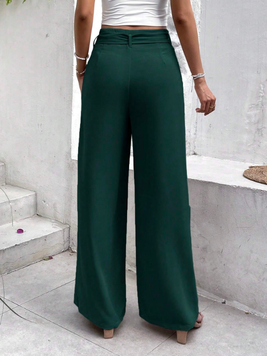 Frenchy Solid Belted Wide Leg Pants