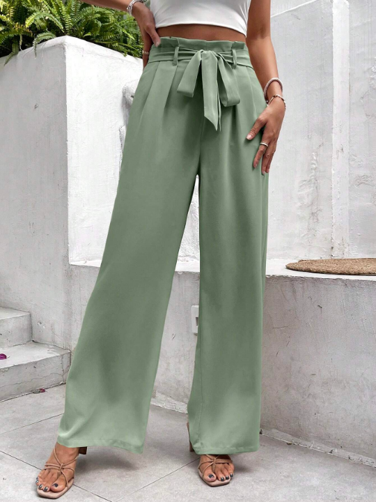 Frenchy Paperbag Waist Belted Wide Leg Pants