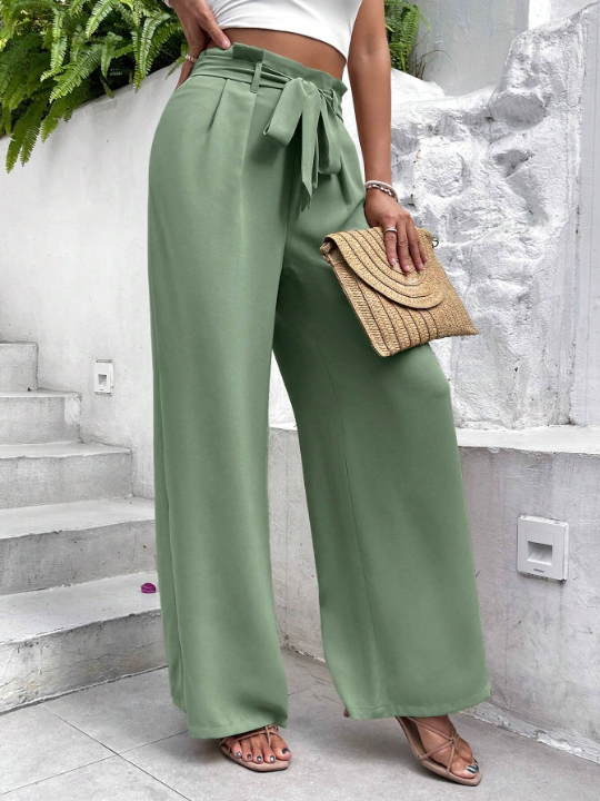 Frenchy Paperbag Waist Belted Wide Leg Pants