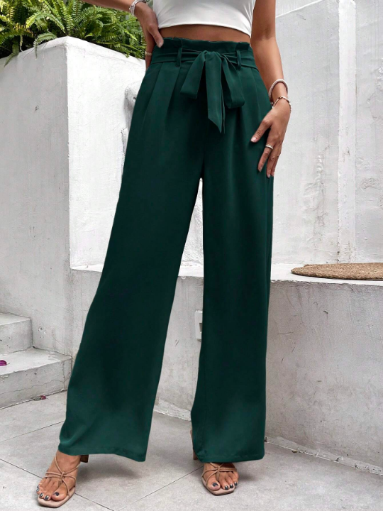 Frenchy Solid Belted Wide Leg Pants