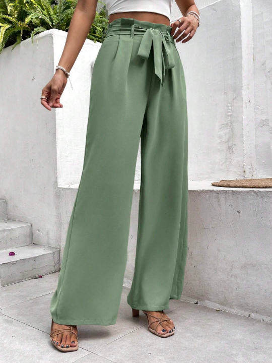 Frenchy Paperbag Waist Belted Wide Leg Pants