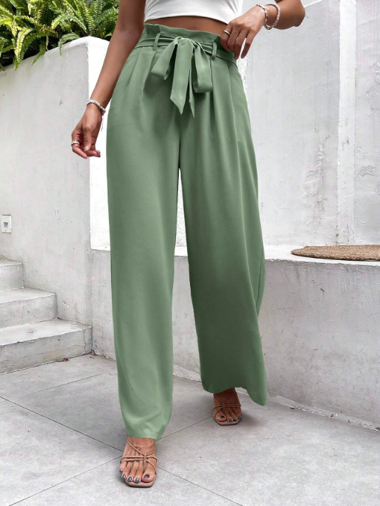 Frenchy Paperbag Waist Belted Wide Leg Pants