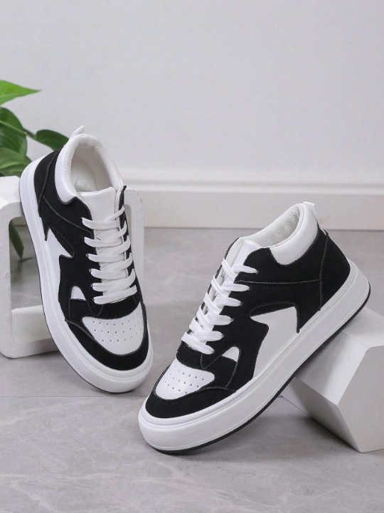 Women Two Tone Lace-up Front Skate Shoes, Sporty Sneakers