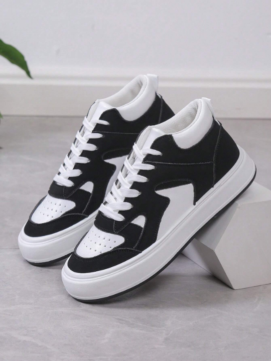 Women Two Tone Lace-up Front Skate Shoes, Sporty Sneakers