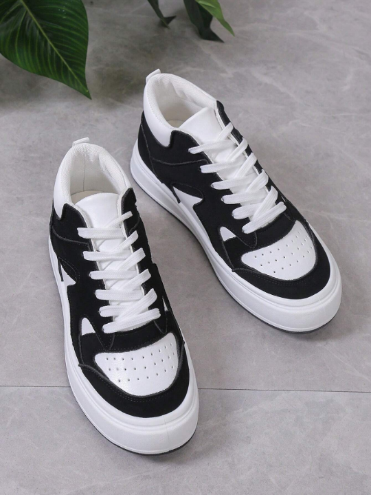 Women Two Tone Lace-up Front Skate Shoes, Sporty Sneakers