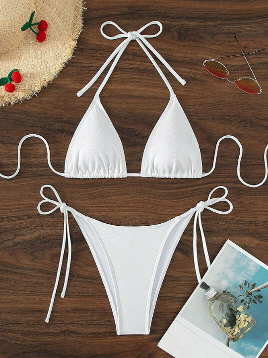 Swim Basics Halter Triangle Tie Side Bikini Swimsuit