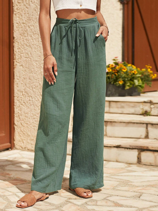 Frenchy Tie Front Slant Pocket Pants