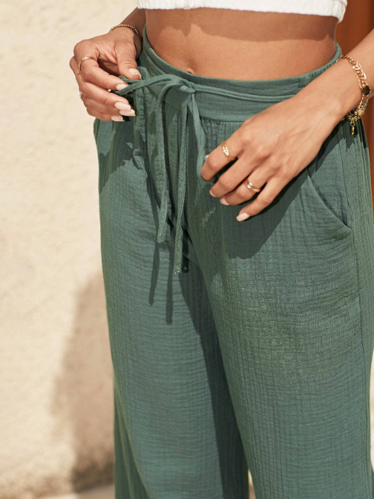 Frenchy Tie Front Slant Pocket Pants