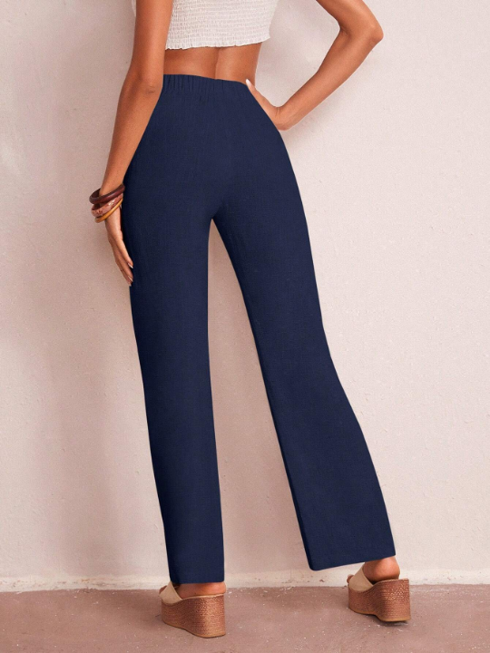 LUNE Solid Elastic Waist Wide Leg Pants