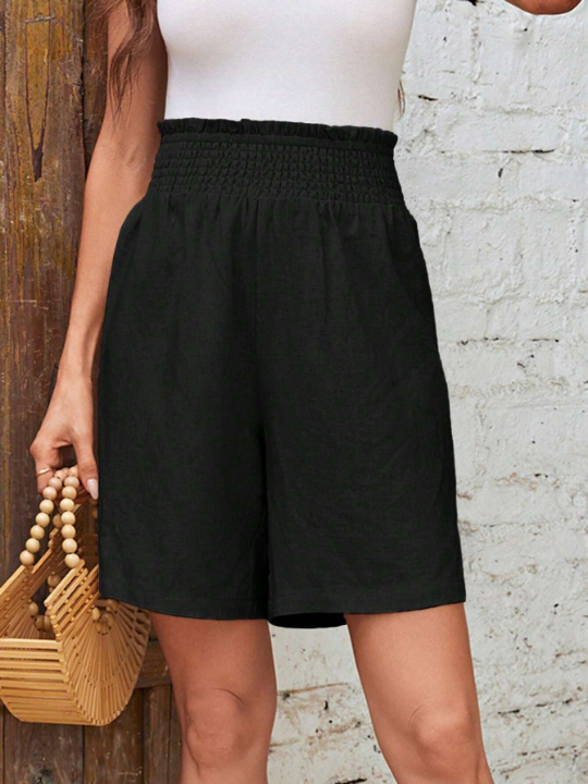 EMERY ROSE Solid Paperbag Waist Wide Leg Shorts