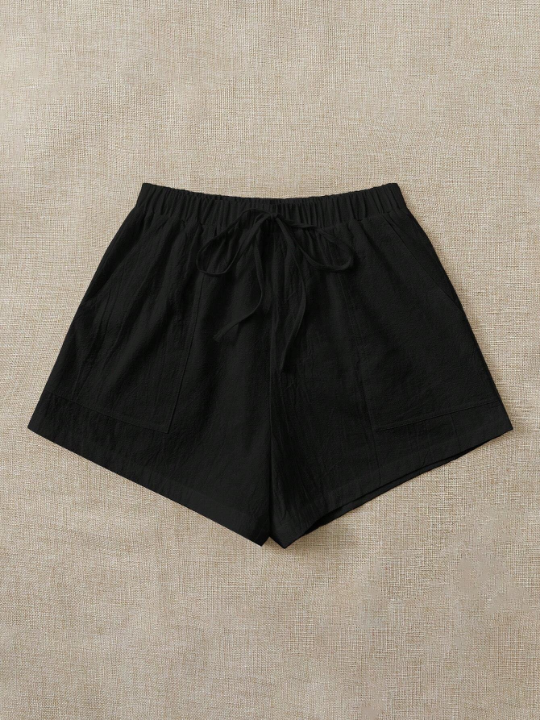 EZwear Tie Waist Slant Pocket Shorts