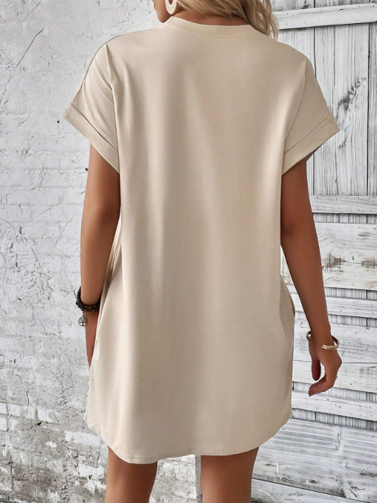 LUNE Solid Batwing Sleeve Hidden Pocket Tee Dress