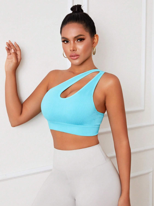 Yoga Sxy Solid Cutout One Shoulder Sports Bra